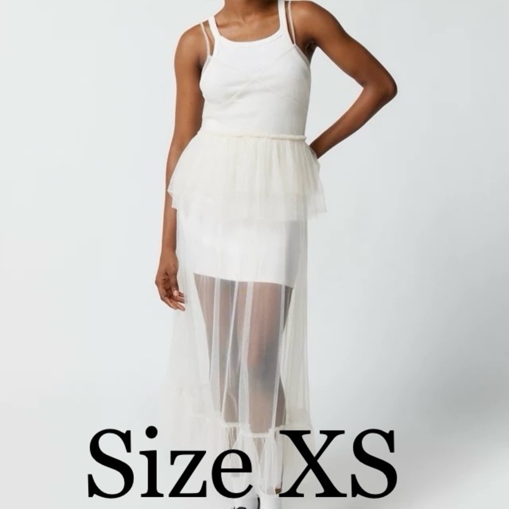 BRAND NEW Urban Outfitters Aida Sheer Mesh Ruffle Midi Dress White Size XS